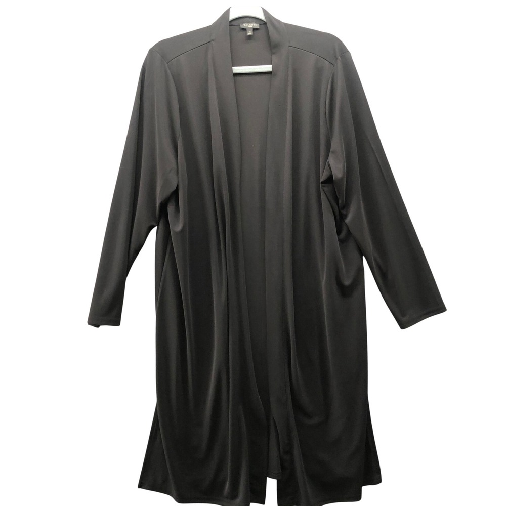 Talbots Open Front Cardigan Womens 1X Black Longline Stretch Jersey Dressy